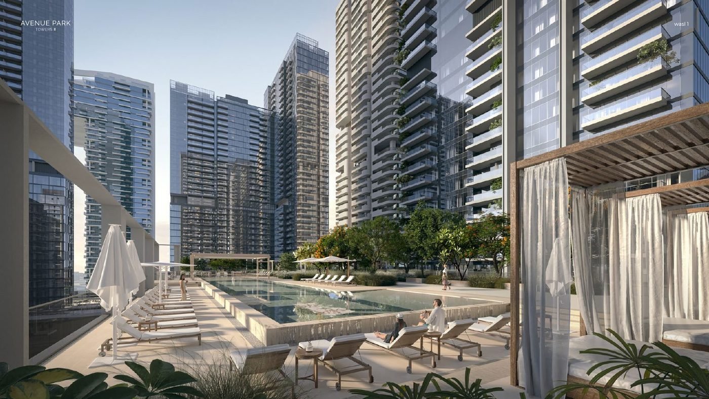 Avenue Park Towers II ポディウムのプールと共用エリア(完成予想図)